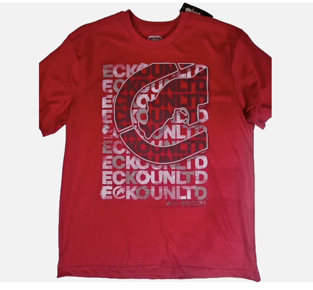 Ecko Unltd. Shirt Mens L Red Graphic Crewneck Cotton Polyester Tagless Logo